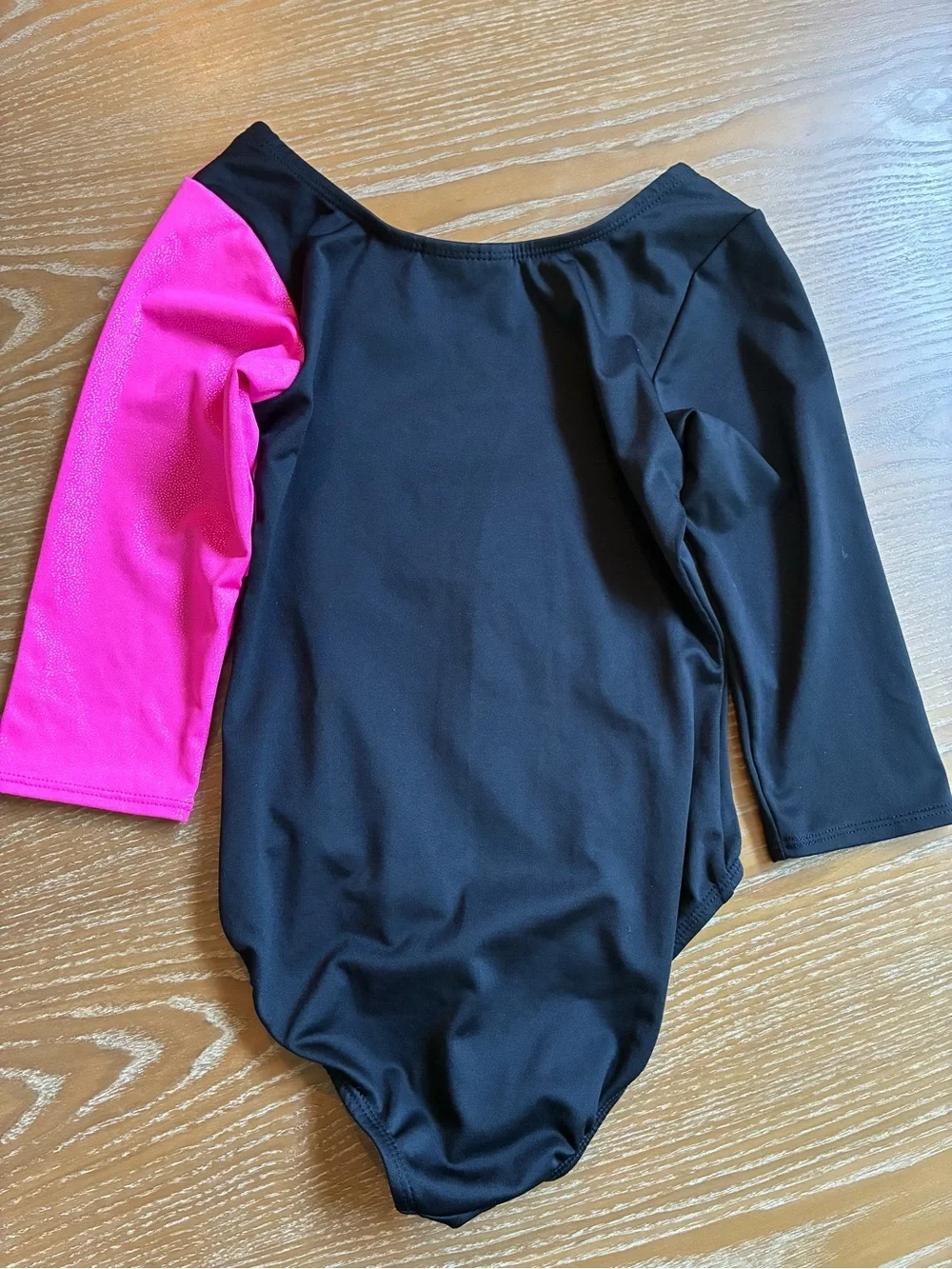 Danskin freestyle Black and Hot Pink Gymnastics Leotard Rhinestones shimmer 7/8